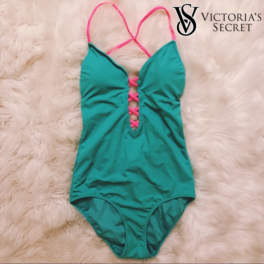 NWOT Victoria’s Secret Aqua & Pink Swimsuit - S